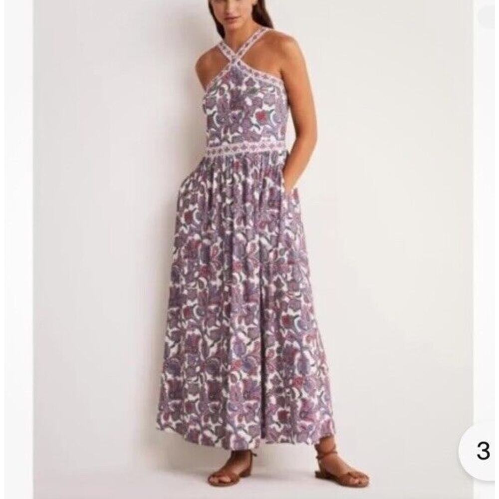 Boden Purple Floral Halter Midi Dress